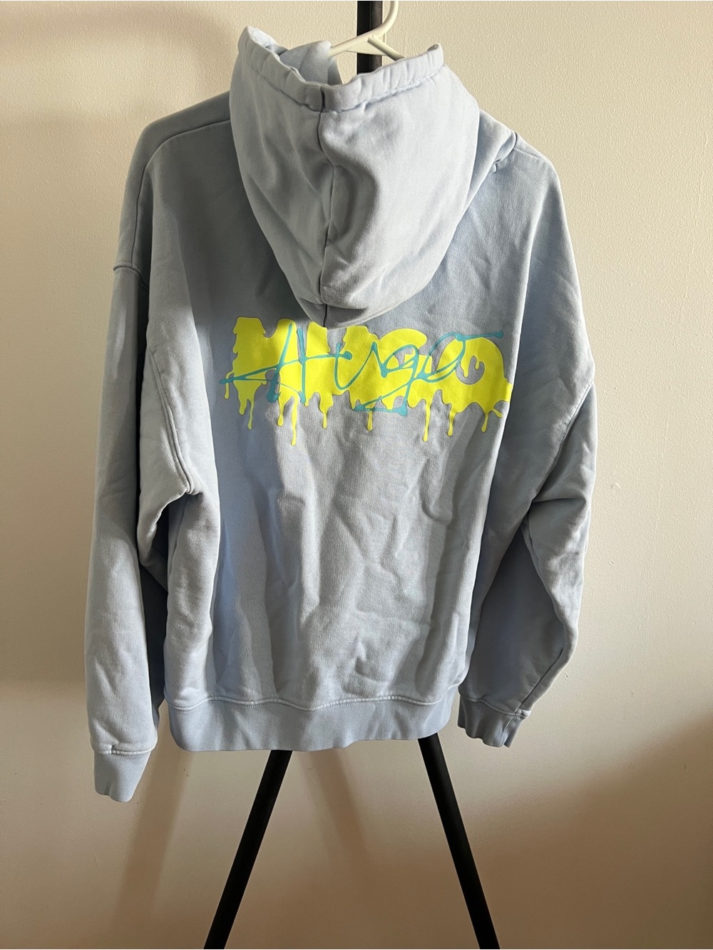 Hugo Boss Drip Logo French Terry Hoodie - Light Blue / Neon (Size S)